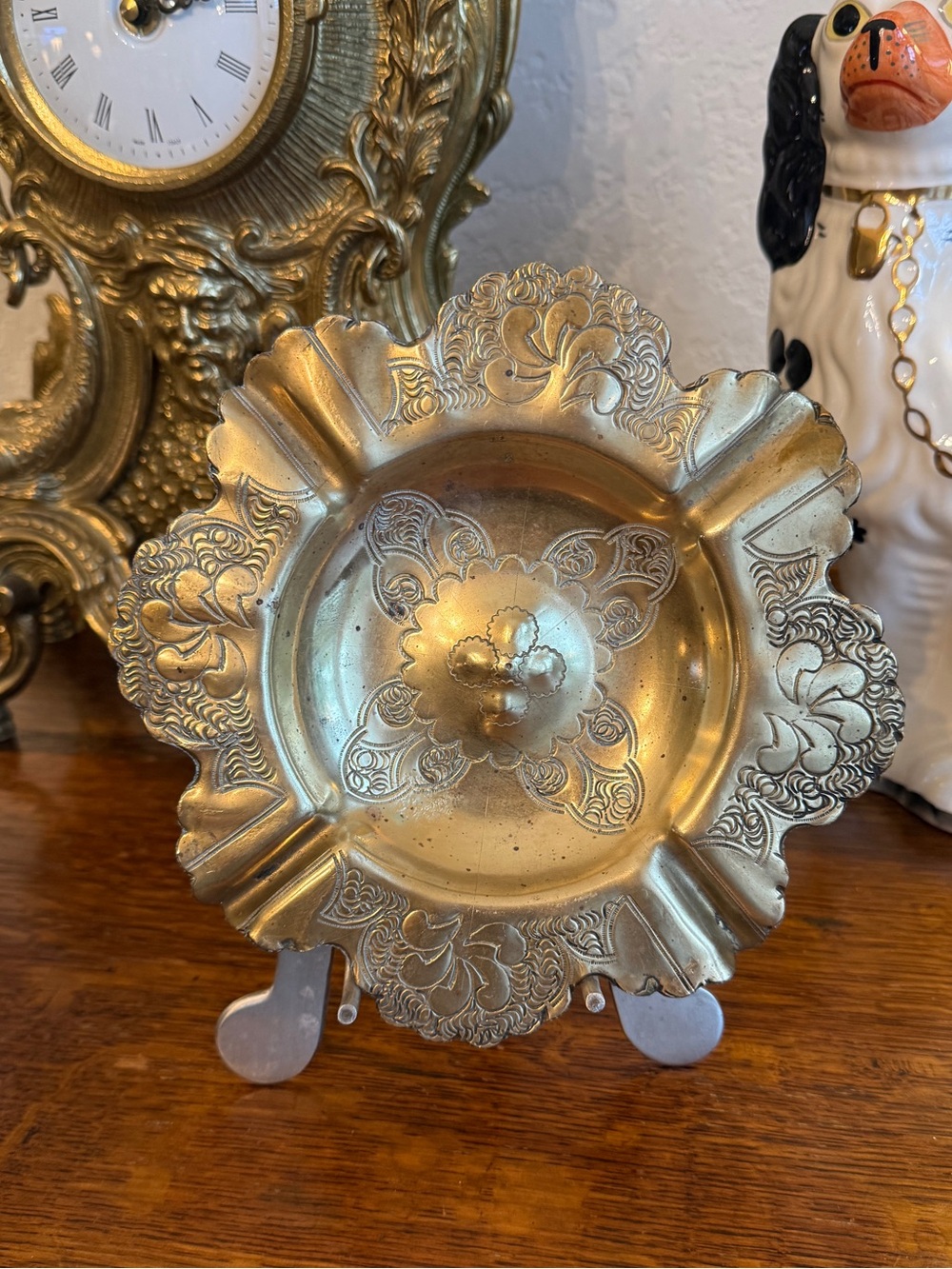 Vintage Egyptian Artisan Ornate Signed Brass Ashtray / Trinket Dish